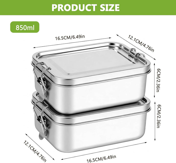 Edelstahl-Lebensmittelbehälter mit Deckel, 2 Stück Bento Box Lunchbox Trennwand und auslaufsicheren