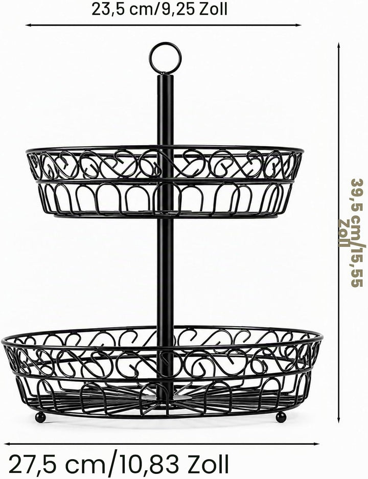 Obst Etagere 2 Etagen – 24x40cm Obstschale aus Metall, Moderner Obstkorb für länger frisches Obst, S