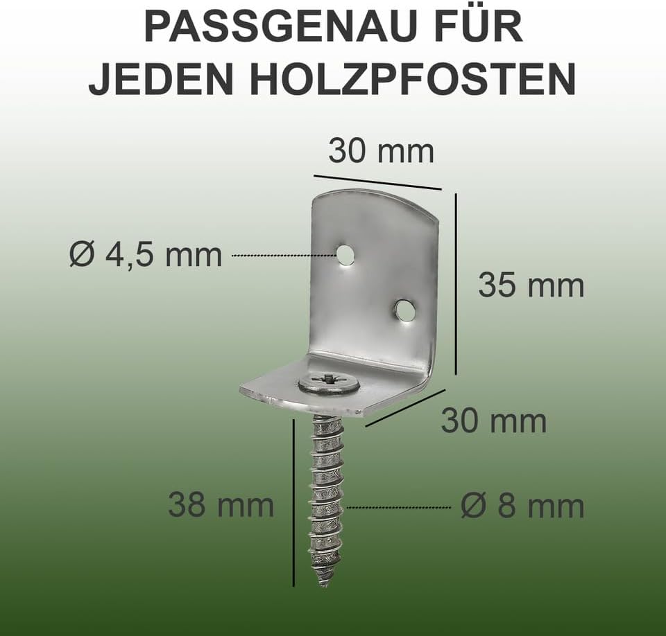 24-72 Stück h2i Flechtzaunhalter aus Stahl - L-Form 30 x 35 x 40 mm/verzinkt/schwarz verzinkt/Edelst
