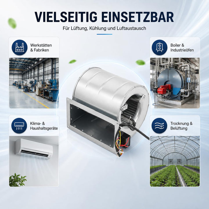 Radialventilator mit Doppelansaugung 150W AC 220V – Laufrad Ø146 mm, für Absaugung, Lüftung, Werksta