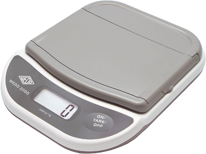 Wedo 502000 Elektronische Brief- und Päckchenwaage (mit Klappteller 2000g/1g) weiss/grau