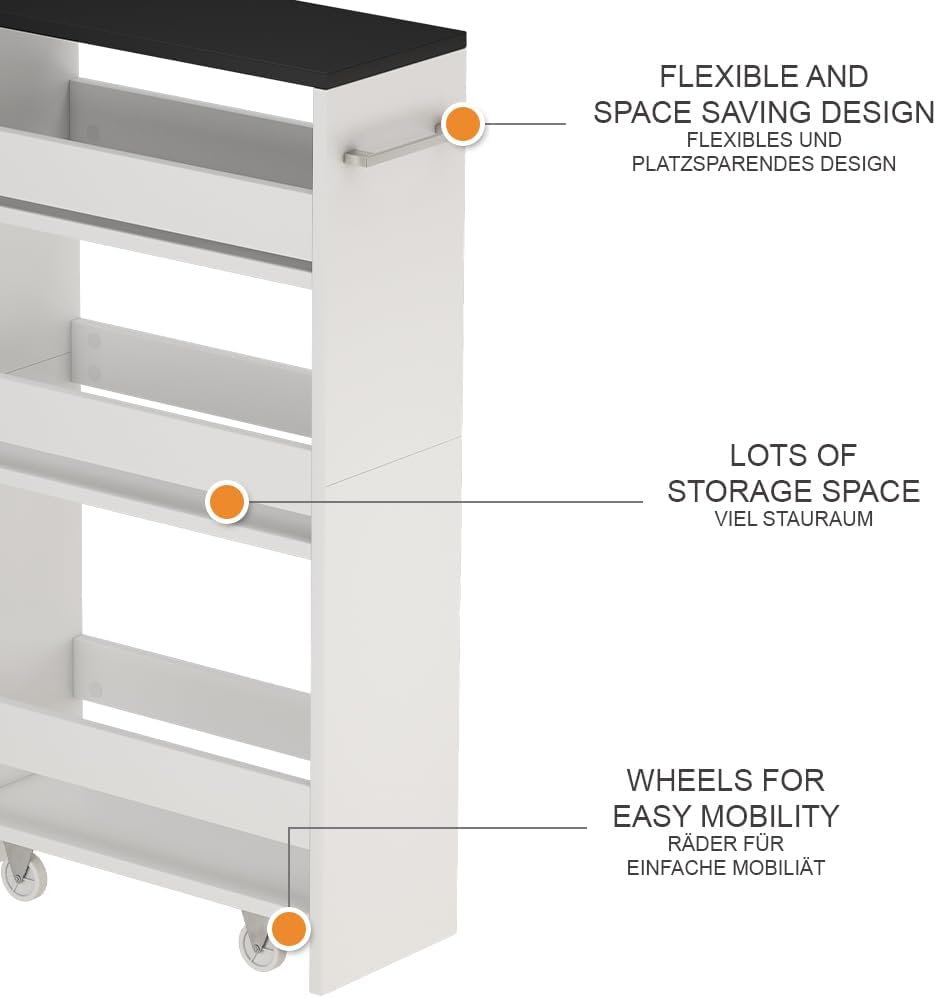 Vicco Rollregal Rivo, Weiss/Anthrazit, 20 x 84.4 cm Weiss/Anthrazit 20 cm, Weiß/Anthrazit 20 cm