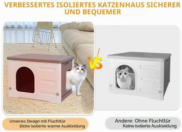Katzenhäuser mit isolierter Auskleidung für Indoor-Katzen Kunststoff verwildert Outdoor-Katzenhaus W