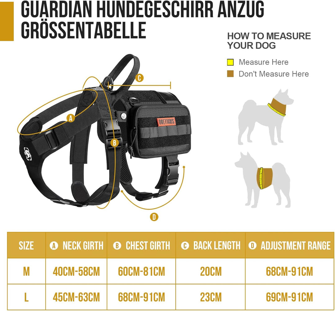 OneTigris Service Hundegeschirr, Guardian Geschirr mit 3 Edelstahl D-Ringen und Grosser Kapazität Ta