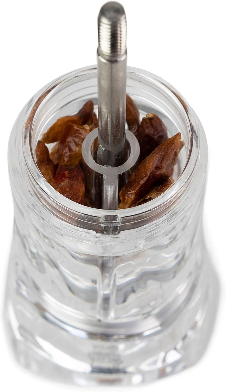 Peugeot P29050 Ouessant Manuelle Chilimühle, Höhe: 14 cm, Edelstahl/Acryl, Transparent, 29050, Chili