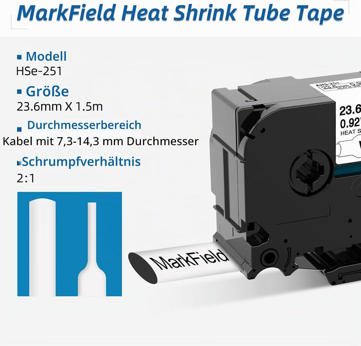MarField HSe-251 23.6mm Schrumpfschlauch Schriftband Kompatibel mit Brother P-touch HS HSe251 Heat S