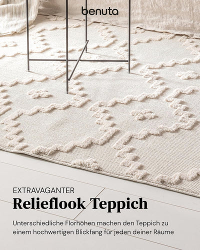 Benuta Teppich OYO Cream Handmade-Look Fransen Hochflor Wohnzimmer 160x230 cm 160x230 cm Cream, 160x