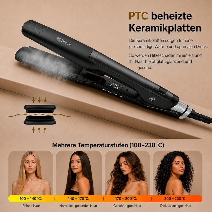 Glätteisen 2-in-1 Professionelles Haarglätter Lockenstab Golden Goods - Dampf & 42mm Breite Titanpla