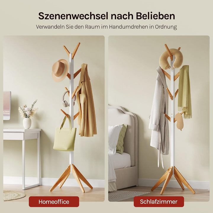 WOLTU Kleiderständer mit 8 Haken, Garderobenständer aus Massive Holz, Baumförmige Garderobe, Hängere