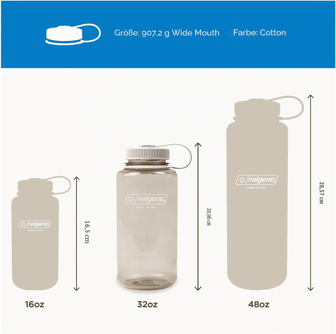 Nalgene Sustain Tritan BPA-freie Wasserflasche aus 50% Plastikmüll, 900 ml, breite Öffnung, Baumwoll