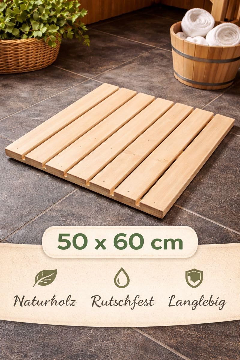 Saunatrap aus Naturholz – Rutschfester Holzrost für Sauna & Dusche – Langlebig, Wasserfest – Saunama