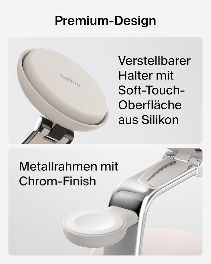 Belkin UltraCharge Pro Qi2.2 Induktive Ladestation, 25W, 3 in 1 Ladegerät MagSafe Kompatibel, Wirele