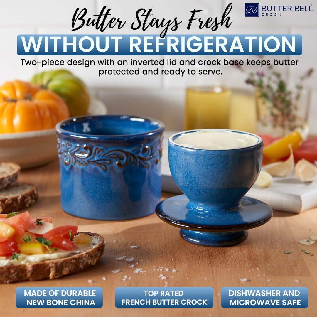 Butter Bell BB-AQDB The Original Crock by L. Tremain, Antique Collection-Denim Blue Buttertopf, Kera