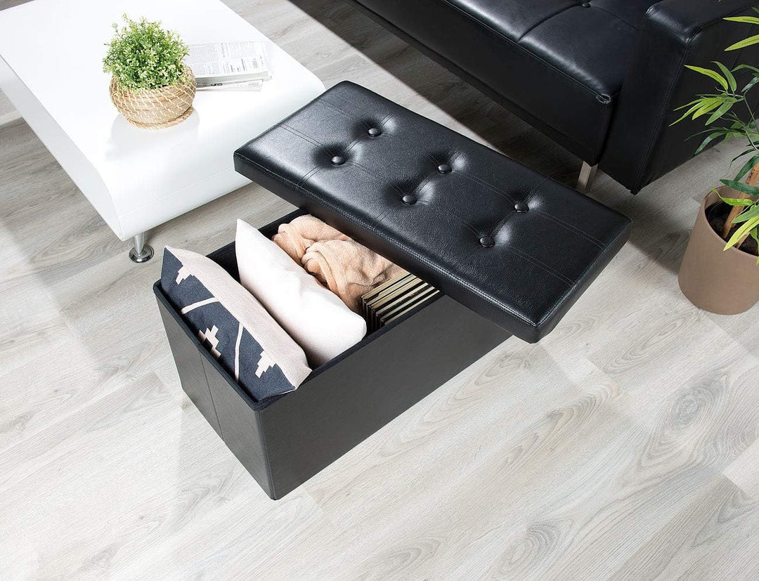 infactory Aufbewahrungsbox: 2er-Set Faltbare 2in1-Sitzbänke und -truhen, 80 l, bis 300 kg, schwarz (