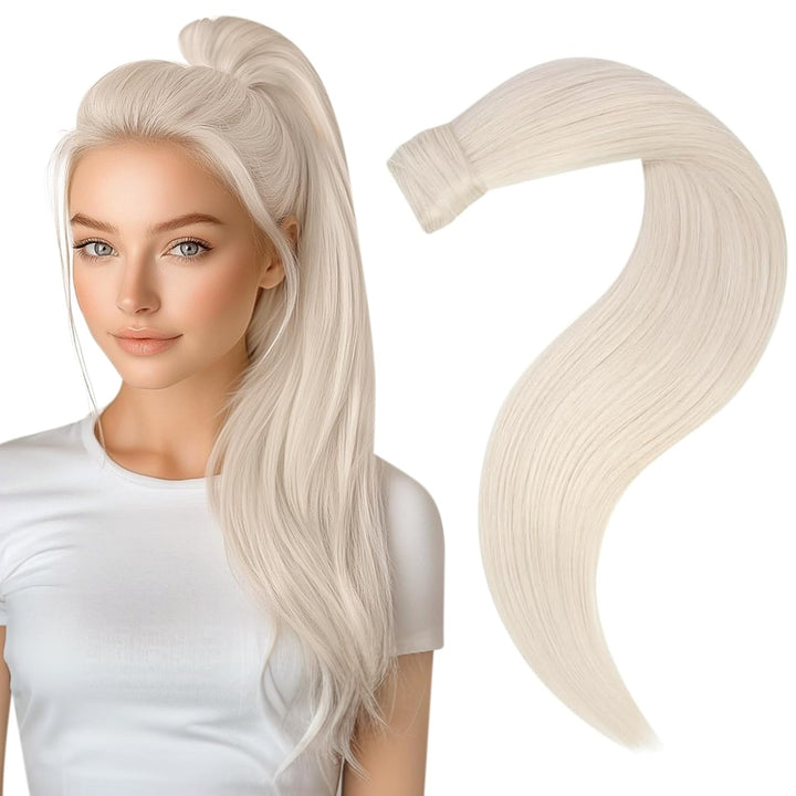 Easyouth Zopf Haarverlangerung Echthaar Real Hair Pferdeschwanz Extension 12 Zoll Farbe Weisse Blond