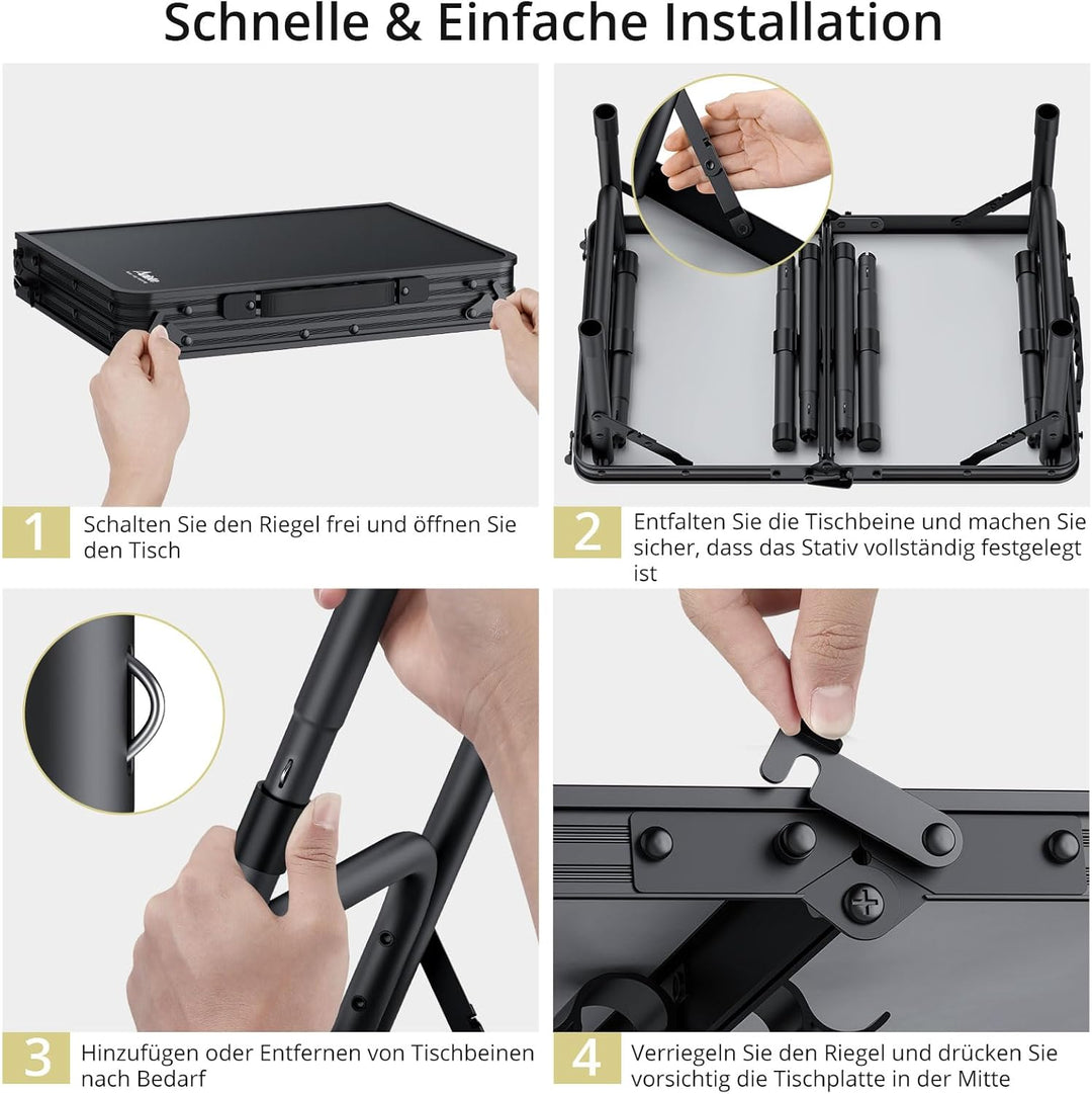 Anbte Campingtisch Klappbar aus Aluminium 3 Höhenverstellbar Koffertisch mit Aufbewahrungsnetz Tragb