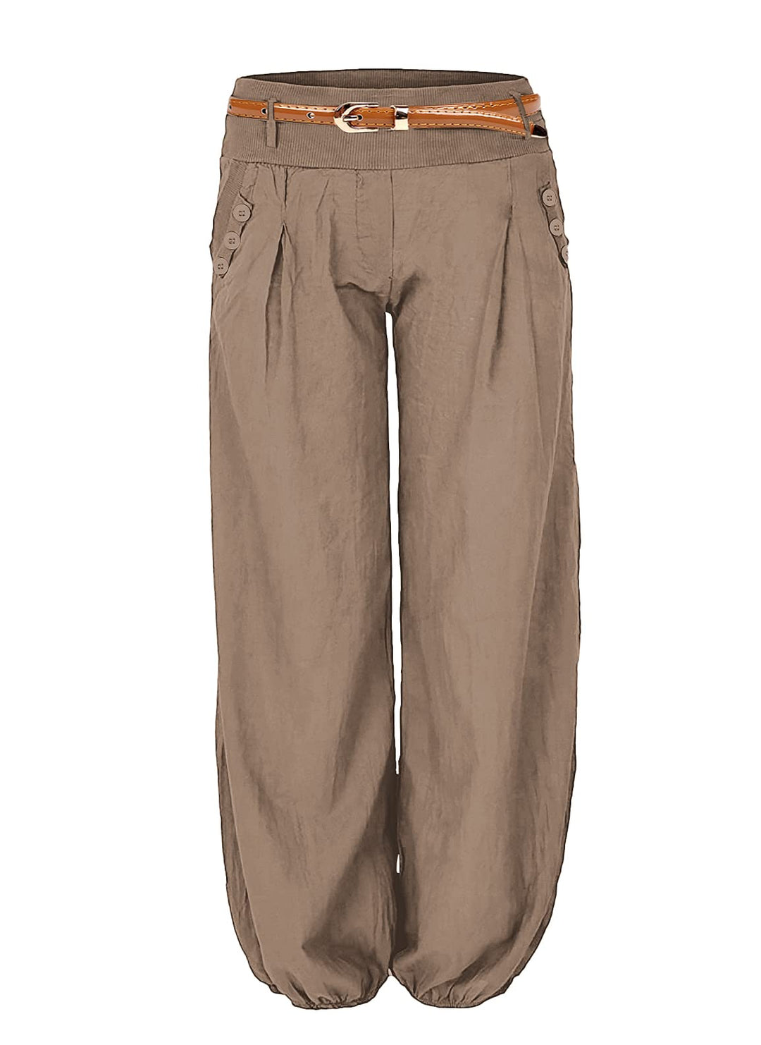 Cindeyar Damen Haremshose Elegant Pumphose Lange Leinen Hose mit Gürtel Aladin Pants M Khaki, M Khak