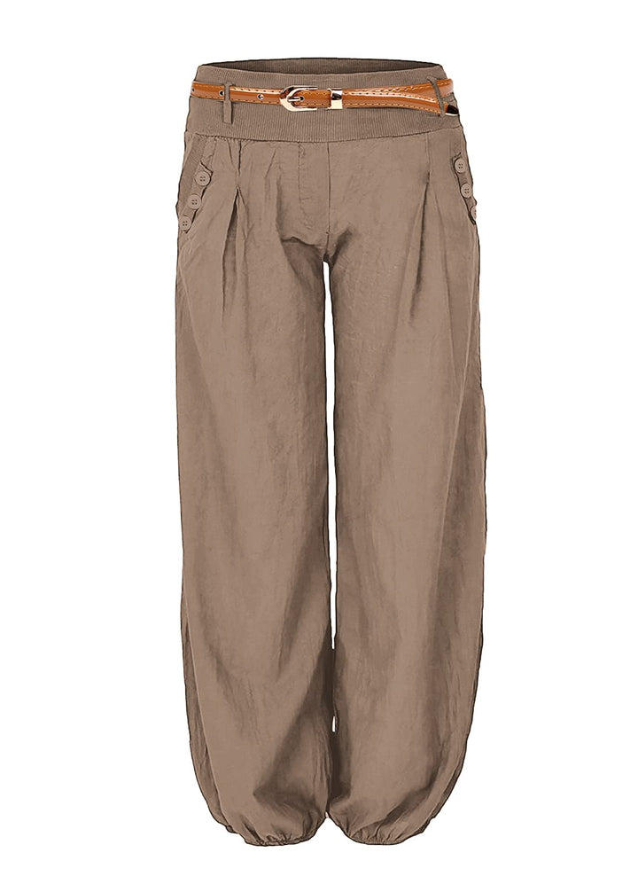 Cindeyar Damen Haremshose Elegant Pumphose Lange Leinen Hose mit Gürtel Aladin Pants M Khaki, M Khak