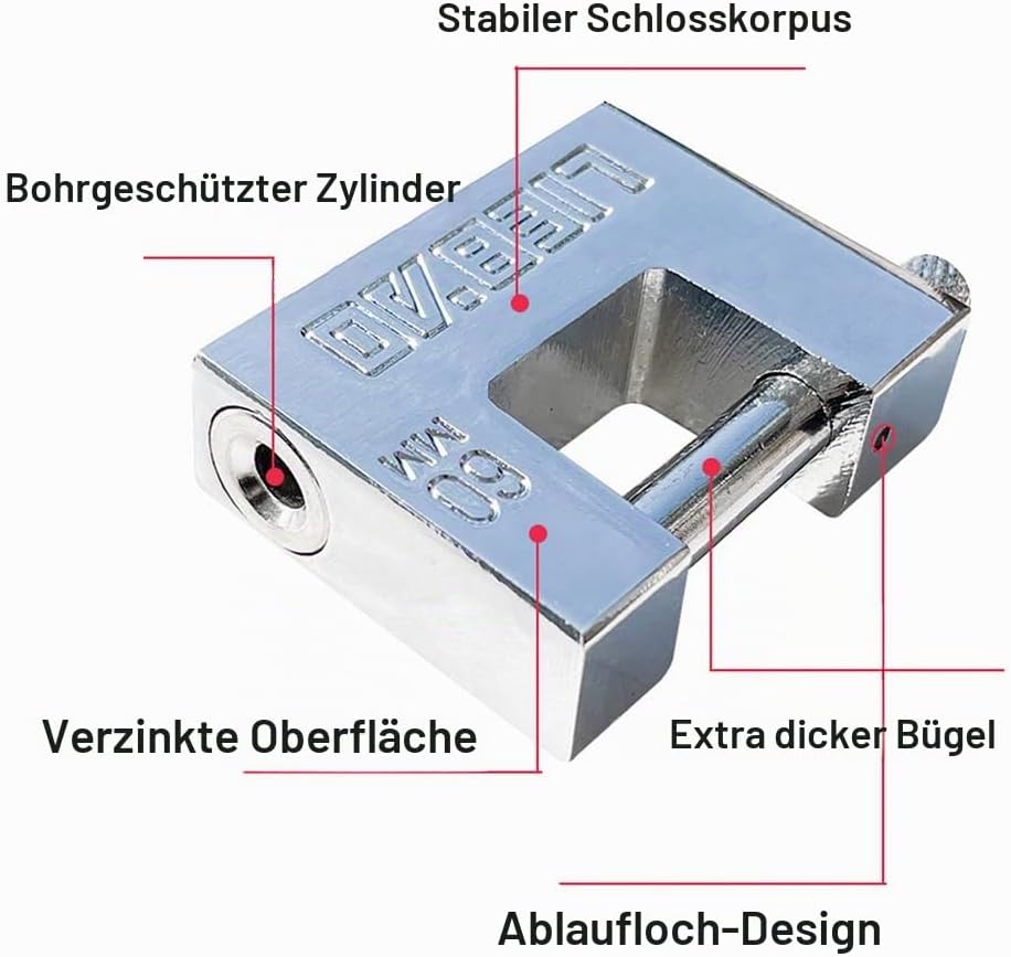 Schwerlast Vorhängeschloss mit Schlüssel, 60mm Schloss Sicherheitsschloss aus Edelstahl für Lagerhäu