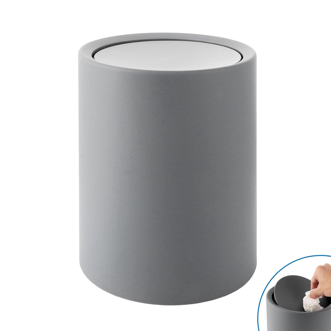 Schwingdeckeleimer Bad 8L - Mülleimer Bad Grau - 26x22x16.5cm Abfalleimer mit Deckel - BPA-frei Kosm