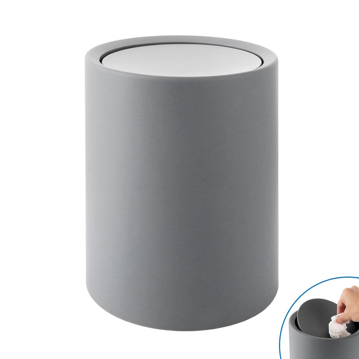 Schwingdeckeleimer Bad 8L - Mülleimer Bad Grau - 26x22x16.5cm Abfalleimer mit Deckel - BPA-frei Kosm