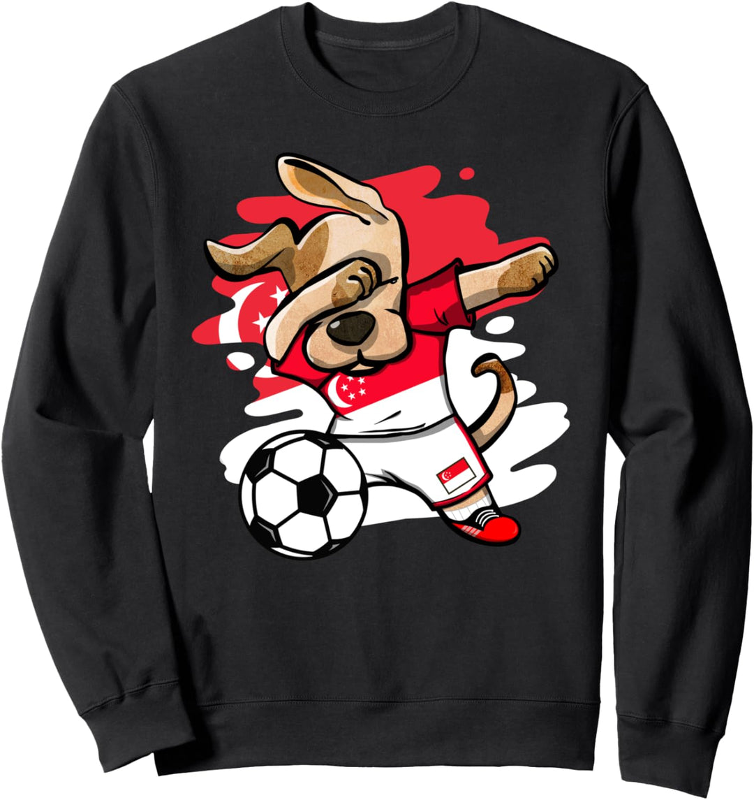 Lustiger Dabbing Hund Singapur Fussball Singapurische Flagge Sweatshirt