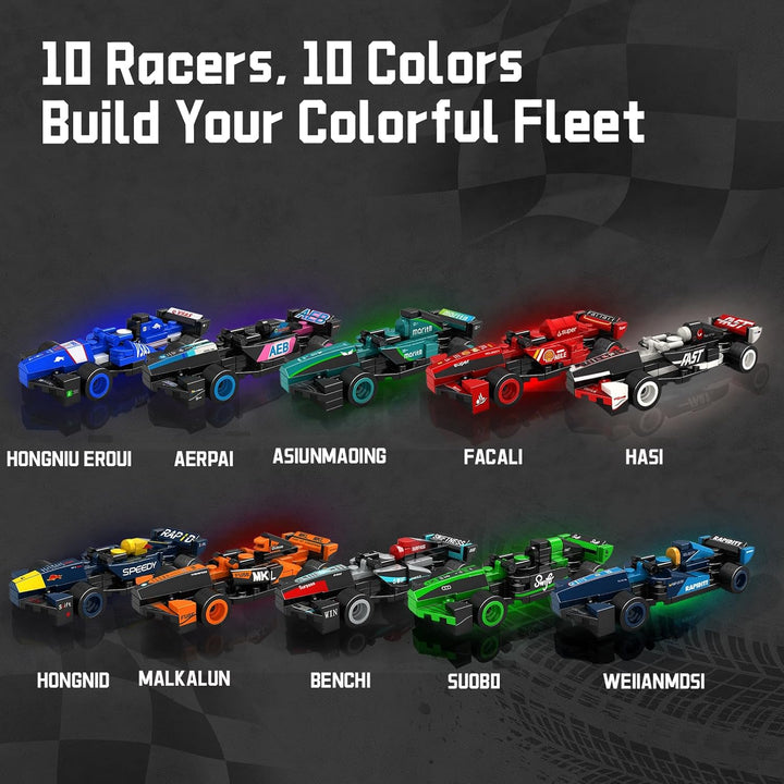 F1 Speed Champions Bausatz, Formel 1 Modellauto Set mit 10 Rennwagen,732 Teile, Home Deko und Geburt