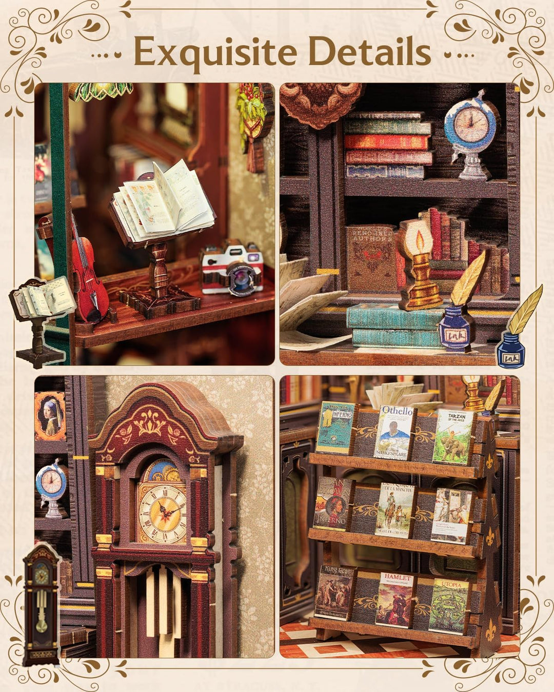 CUTEBEE Book Nook Kit - DIY Miniatur Haus Kit für Erwachsene, Jugendliche und Anfänger, DIY House Bi
