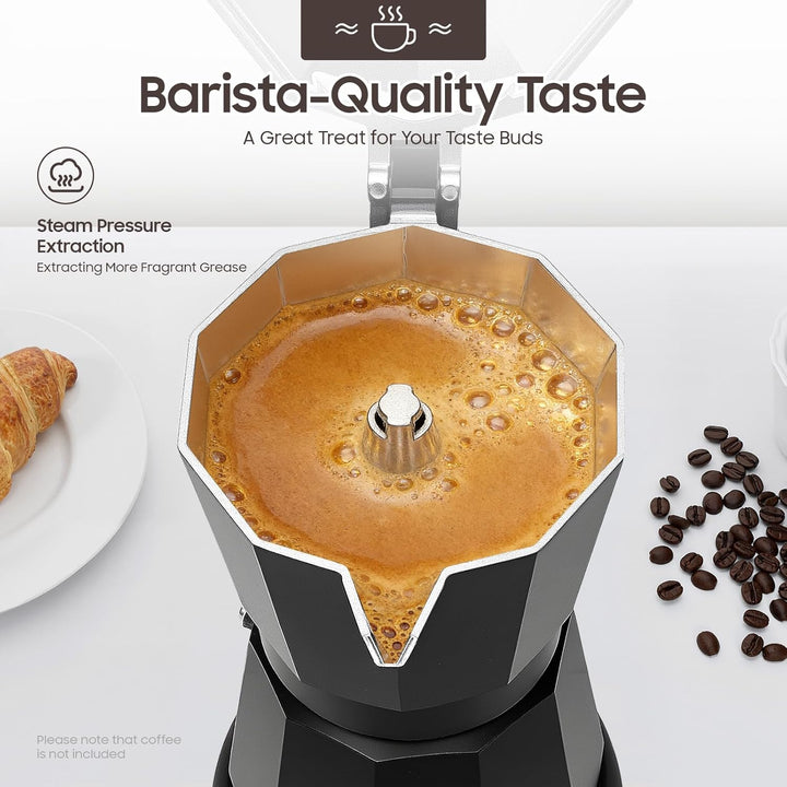 Espressokocher, Aluminium Induktion Kaffeekanne mit Heizsockel, Espresso-Kocher für 4-6 Tassen, Ital