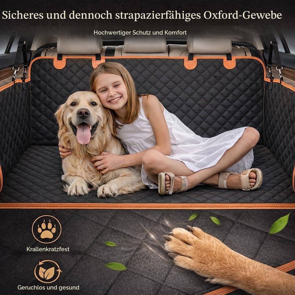 Hundedecke Auto Rückbank Fester Boden(131.8*62.99cm), [Breitere Grösse &amp; Metallclip] Kofferraumschut