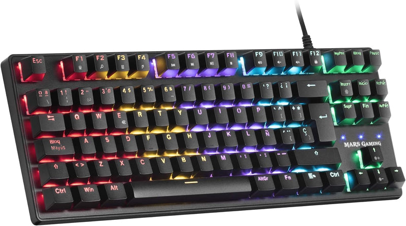 Mars Gaming MKXTKLBES, Ultra-Kompakte Mechanische Tastatur TKL RGB, Handballenauflage, Schalter OUTE