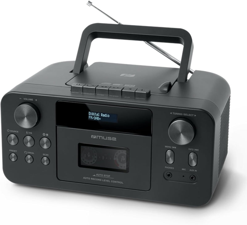 MUSE Tragbares DAB+ Radio mit Bluetooth CD-Player, Kassettenspieler, UKW, Kopfhörer-Eingang, AUX-In,