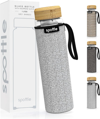 spottle Teeflasche mit sieb to go 1 Liter - Trinkflasche für Tee aus Glas in 500ml, 650ml, 1 l - Tee