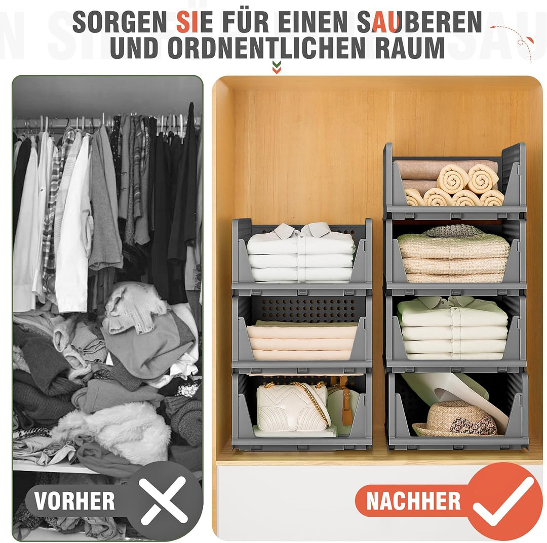 Neprock Schrank Organizer Kleiderschrank Organizer, 4 Pack Stapelbar Ordnungssystem Kleiderschrank S