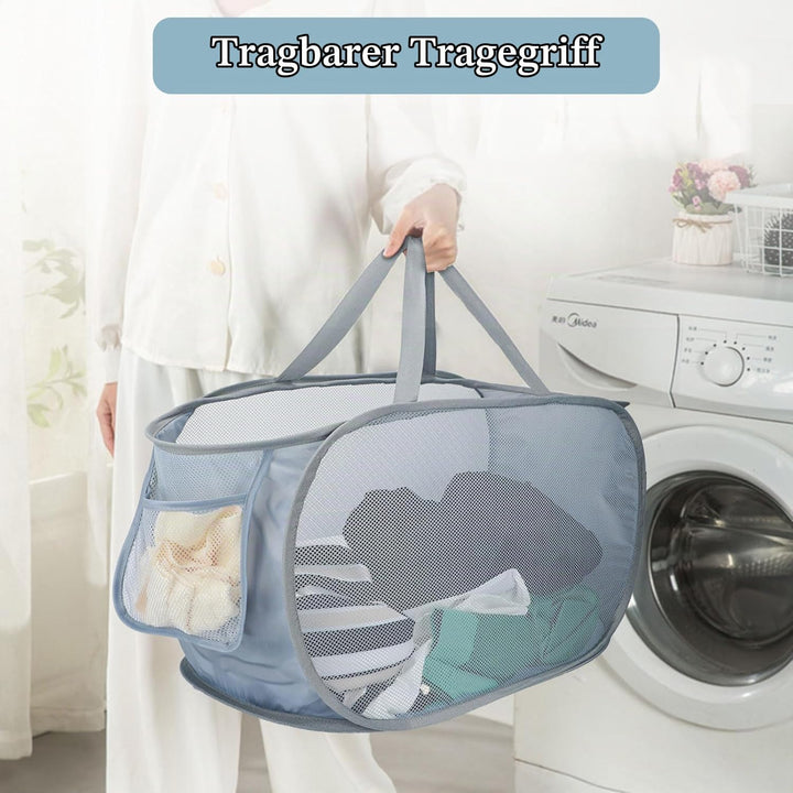 3er Set Pop-up Wäschekorb Faltbar, Laundry Baskets mit Henkel, Klappbarer Wäschesammler aus Mesh, fü