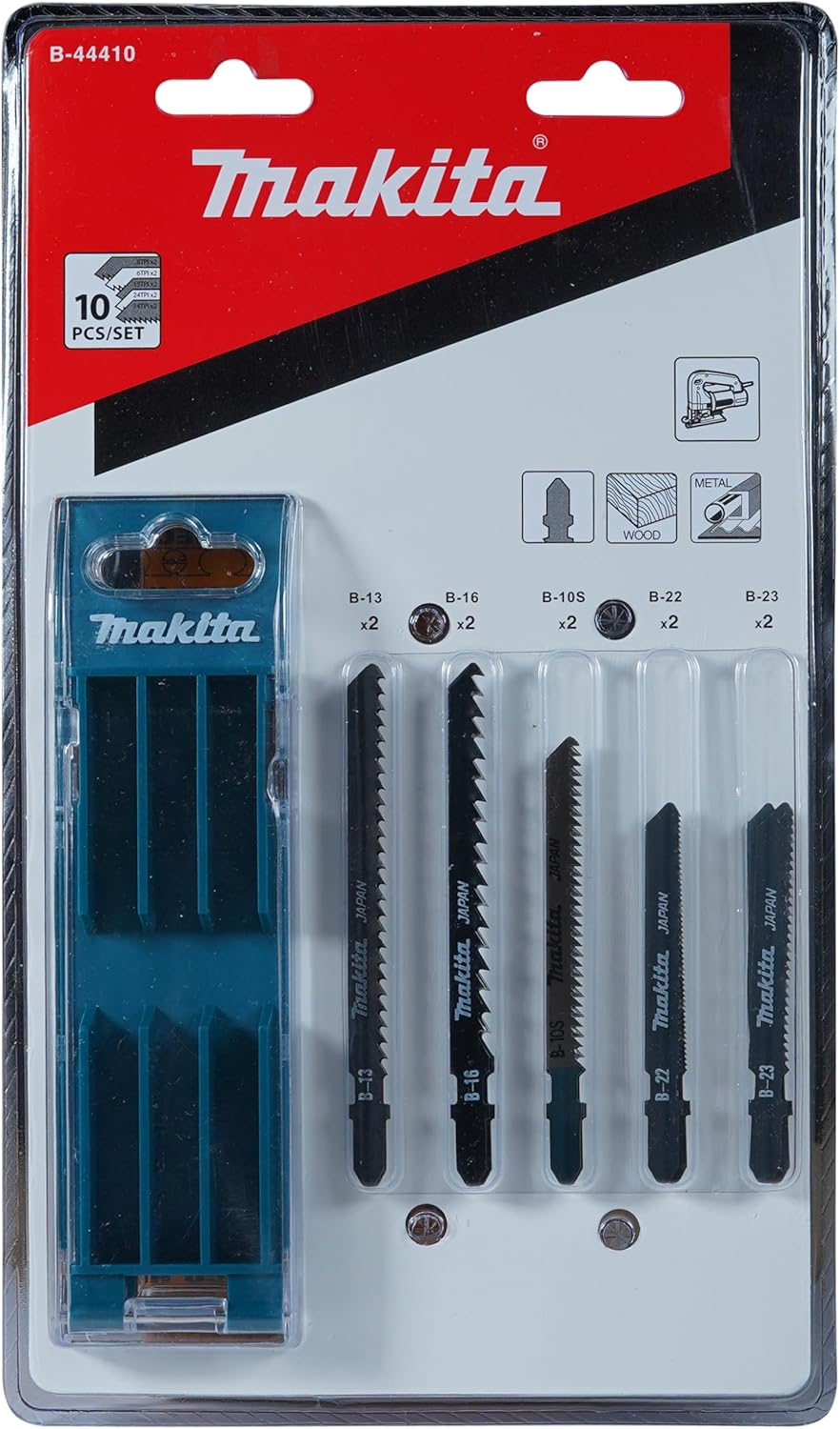 Makita B-44410 Stichsägeblatt-Set A 10-teilig mit Aufbewahrungsbox, ideal für Schnitte in Holz, Meta
