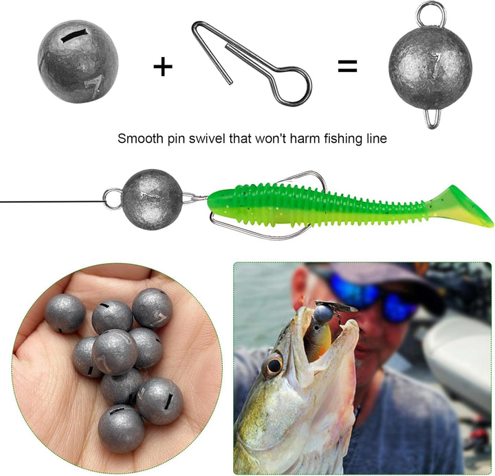 306 PCS Angelhaken Set Angelzubehör, Angelblei Kit mit Sinker Gewichte, Rubber Bobber, Angelhaken, J