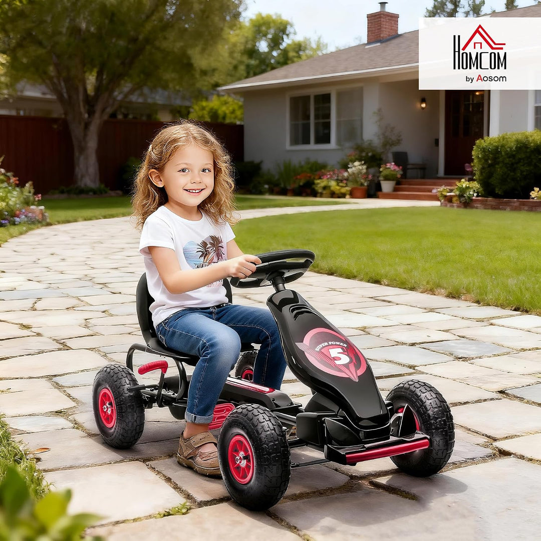 HOMCOM Gokart, Kinderfahrzeug mit 3-stufigen verstellbarem Sitz, Tretfahrzeug mit Gummireifen, Pedal