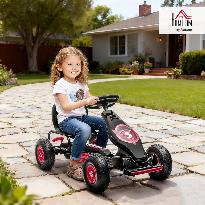 HOMCOM Gokart, Kinderfahrzeug mit 3-stufigen verstellbarem Sitz, Tretfahrzeug mit Gummireifen, Pedal