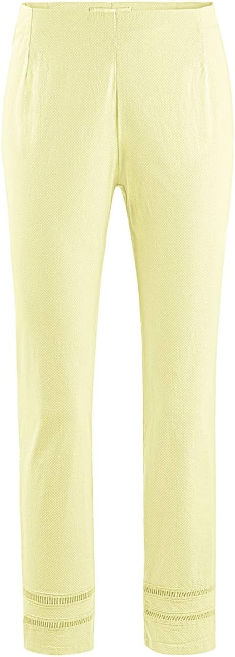Stehmann, Capri Hose im Minimaldruck mit Hohlsaumstickerei, Tender Yellow