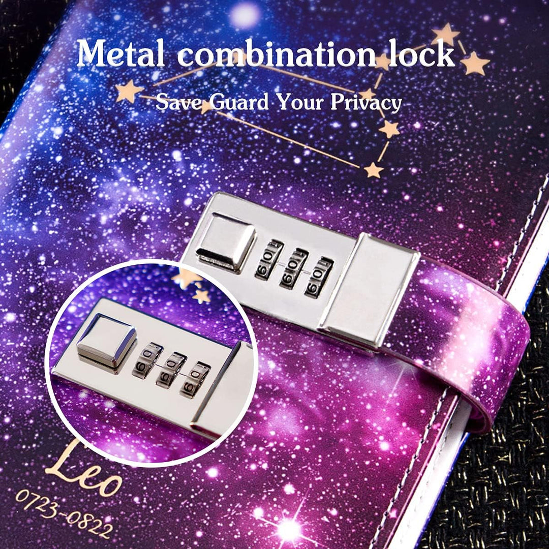 PORRASSO B6 Passwort Tagebücher Set PU Notizbuch Mädchen Glasstift Stifthalter Konstellation Diary B