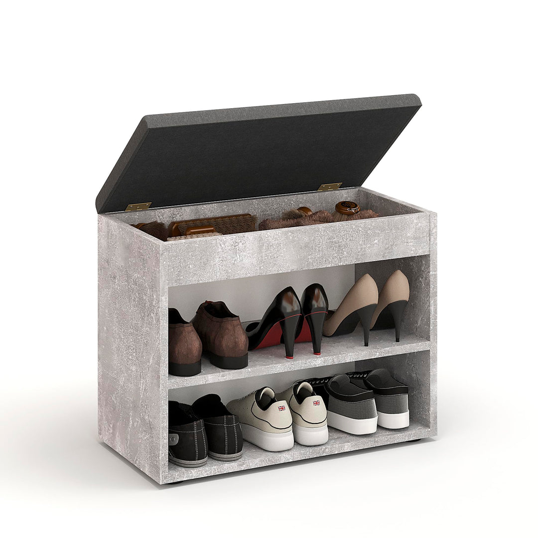 KOMTO Schuhbank mit Sitzfläche - Schuhregal Bank mit Stauraum Beton 60 x 48 x 32 cm Kleiner Schuhsch