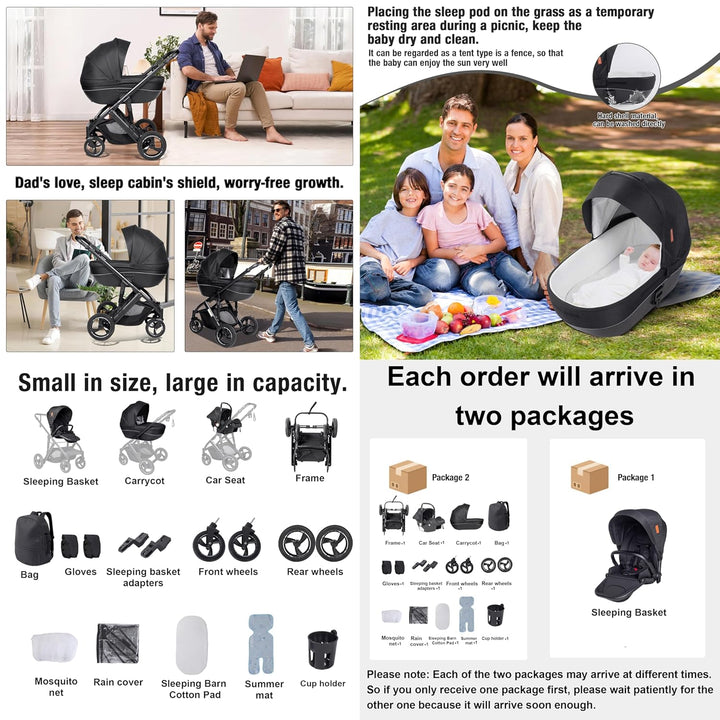 Kinderwagen 4 in 1, Buggy mit Umkehrbarem Zwei-Wege-Schub, Kinderwagen mit Faltbarem Tragbarem One-C