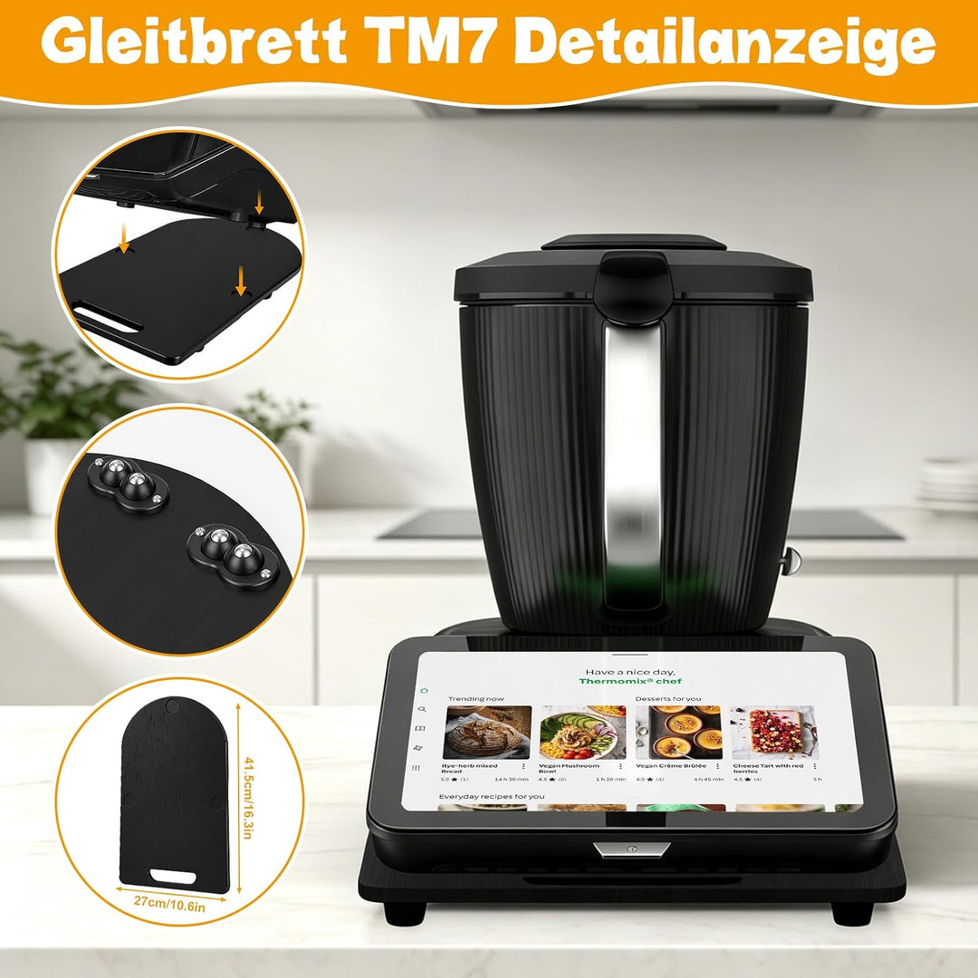 Gleitbrett kompatibel mit Thermomix TM7, TM7 Gleitbrett | Gleitbrett TM7 mit Rollen und Gummifüssen,
