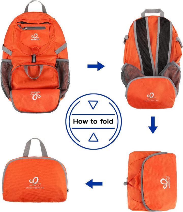 WATERFLY Ultraleicht Faltbar Klein Rucksack: 20L Leicht Packable Wanderrucksack Tagesrucksack Trekki