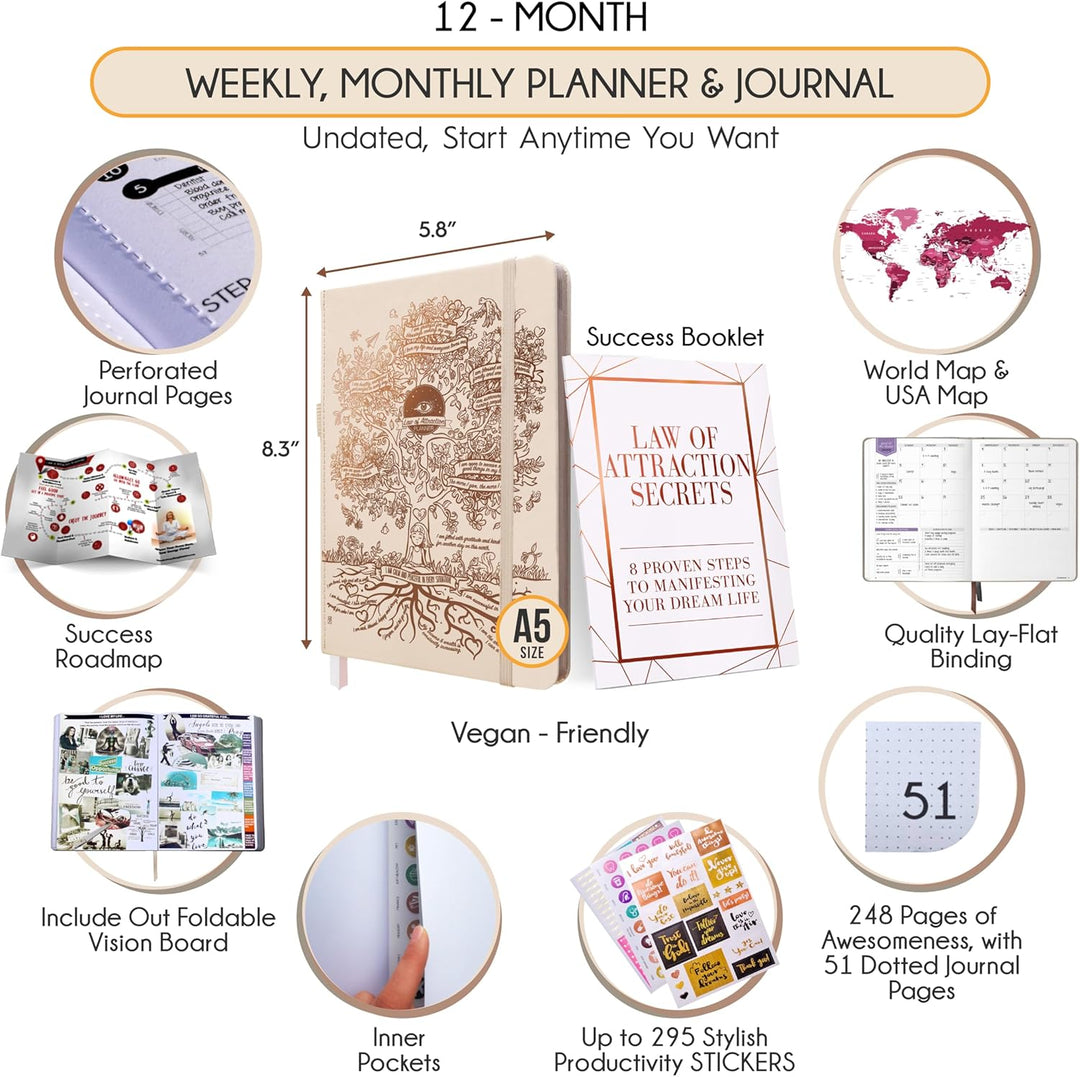 Law of Attraction Life & Goal Planner Lebensplaner - Undatierte Deluxe-Wochen- und Monatsplaner, ein