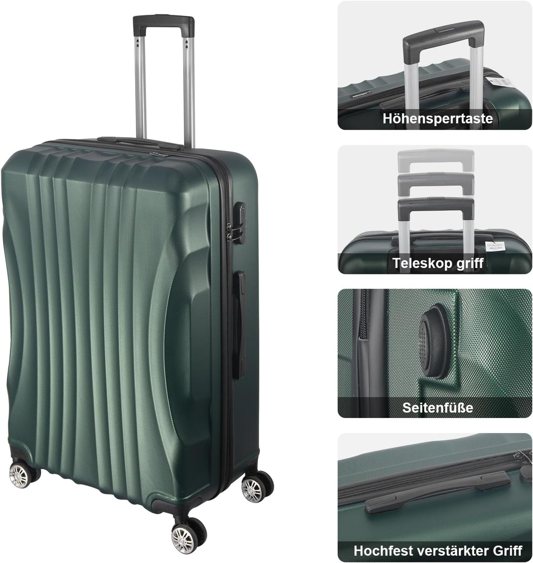 Hartschalenkoffer Set 3 Teilig, Kratzresistente Premium Hartschale, 55 64 74 cm, 360-Grad-Doppelroll