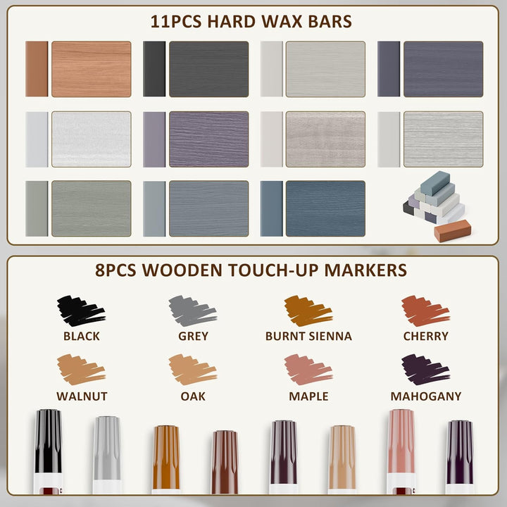 Laminat Reparaturset, 11 Farben Vinylboden Reparaturset mit Wärmestift Parkett Möbel Hartwachs Repar