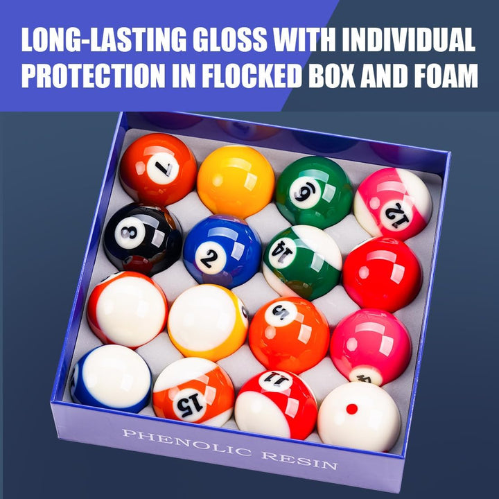 KONLLEN Phenolic Resin Billiard Balls Set 2-1/4'' Regulation Size Tournament Pool Balls Set Pool Tab
