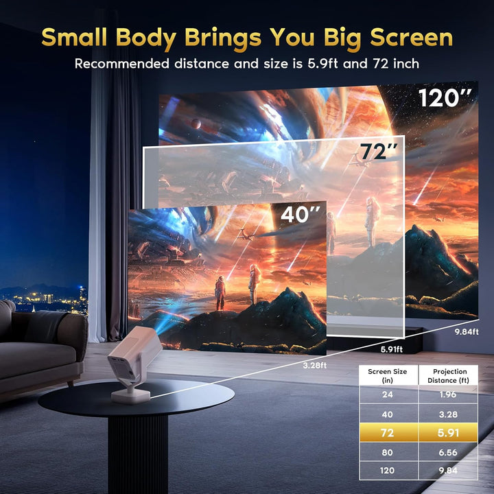 Smart Mini Beamer Android 11, Unterstützt 4K 1080P, Beamer Klein Projektor Tragbarer mit WiFi 6 und